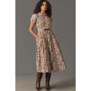 MAEVE Women's Short-Sleeve Belted Midi Shirt Dress Size S In Neutral Motif